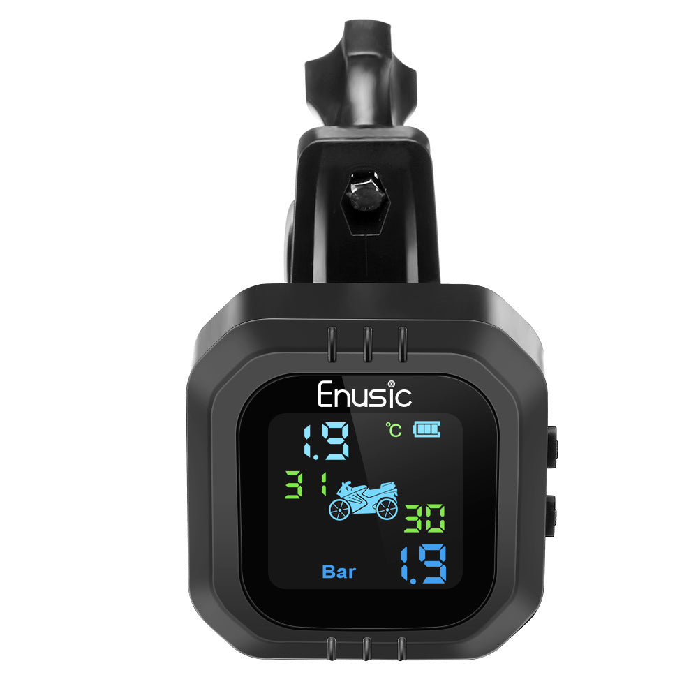 Black Enusic™ Waterproof LCD Motorcycle TPMS Tire Pressure Monitor System With 2 External Sensor