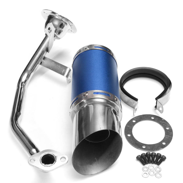Dark Slate Blue 50mm/2in Motorcycle Exhaust System Stainless Steel Short Carbon Fiber For GY6 49cc 50cc 125cc 150cc 200cc 4 Stroke Scooter