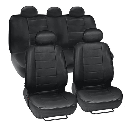 9pcs PU Leather Car SUV Seat Cover Front Rear Full Set Cushion Protector 5 Seats - Auto GoShop