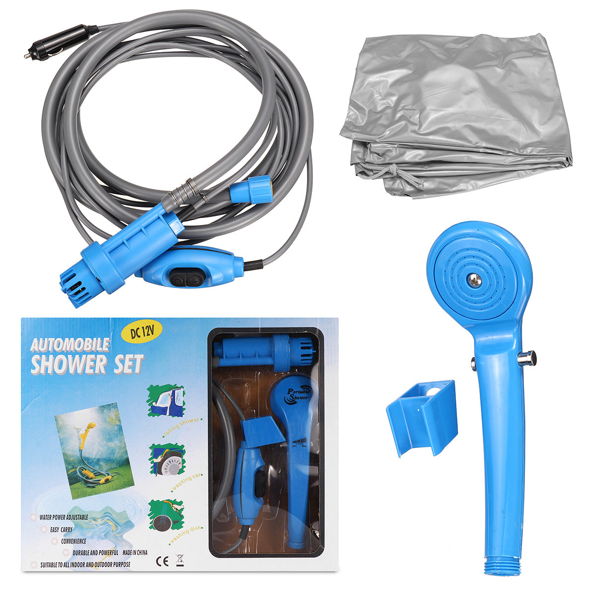 Dark Slate Blue 12V Car Camping Shower Spray Pump Kit Portable Outdoor Travel Hiking Clean Fast