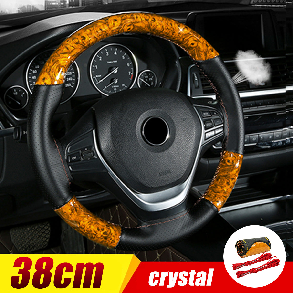 38cm Microfiber Leather Car Steering Wheel Case Cover Braiding With Needles Thread - Auto GoShop