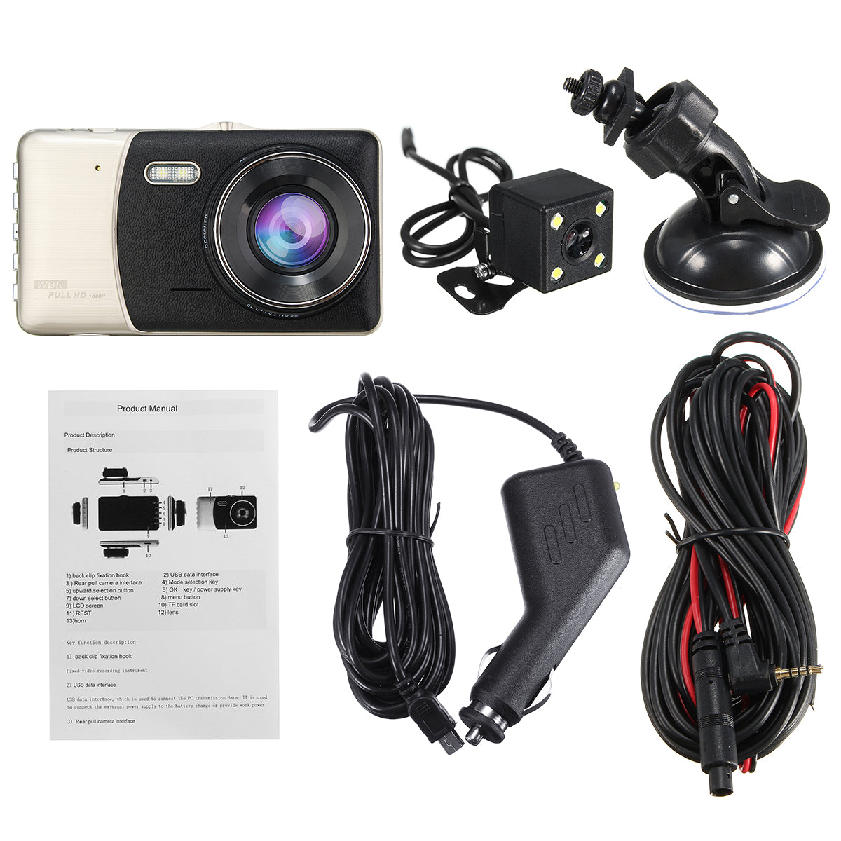 1080P 4 Inch LCD Dash Cam Dual Camera Reversing Recorder Car DVR Video 32G 170 Degree FHD - Auto GoShop