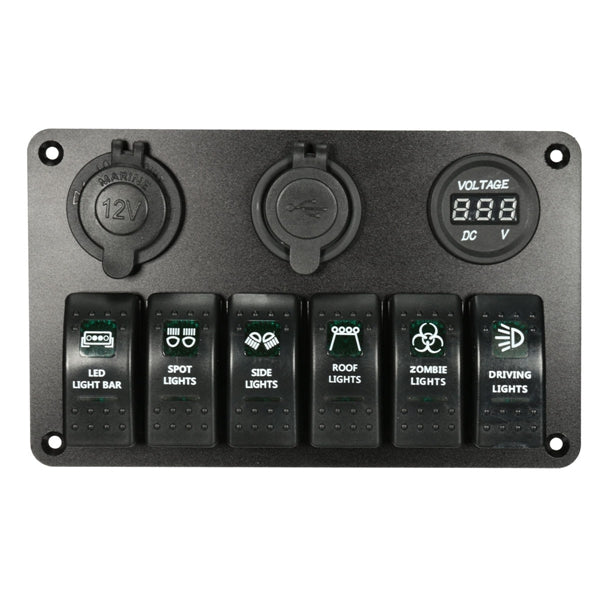 Dark Slate Gray Laser LED Rocker Switch Panel Circuit Breaker USB Charger Socket For Car Boat Marine