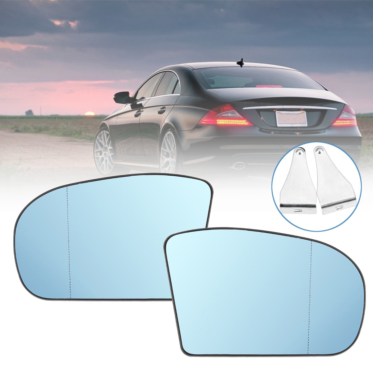 Car Left/Right Blue Anti Glare Heated Rearview Mirror Glass For Benz C E Class W211 W203 A2038100121 A2038100221 - Auto GoShop