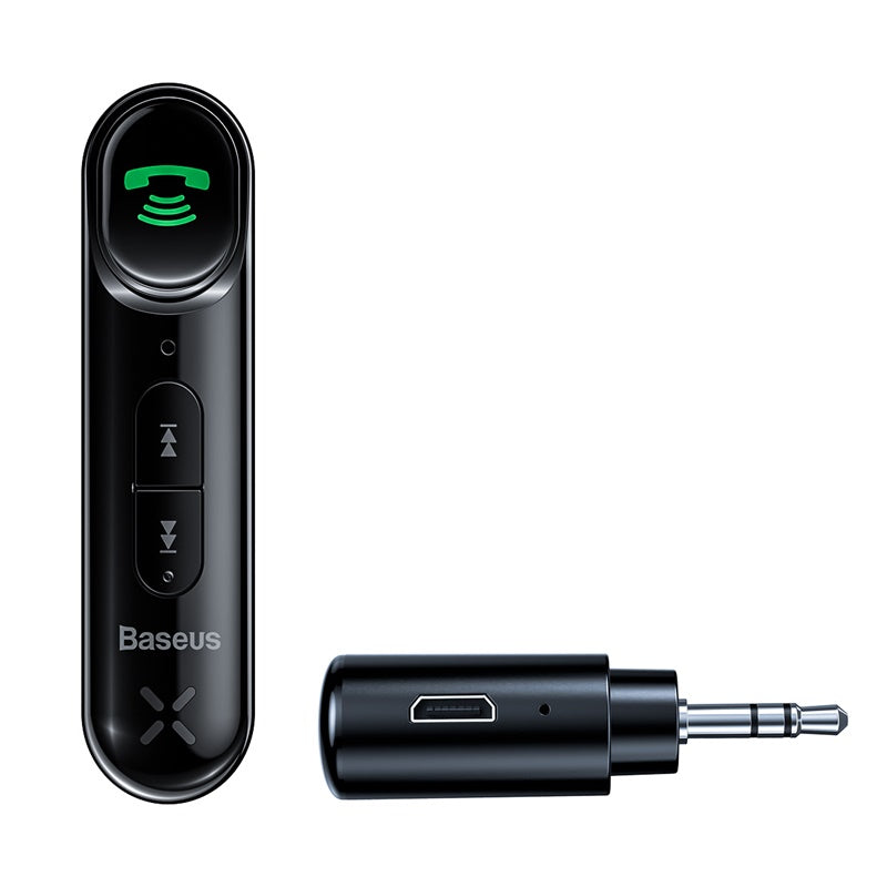 Black Baseus Wireless Hands Free Bluetooth 5.0 Car AUX Music Receiver Adapter Interface 10-Hour Duration