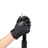 Dark Slate Gray PU Motorcycle Half Finger Gloves Thicken Warm Winter Outdoor Hunting Fleece Leather