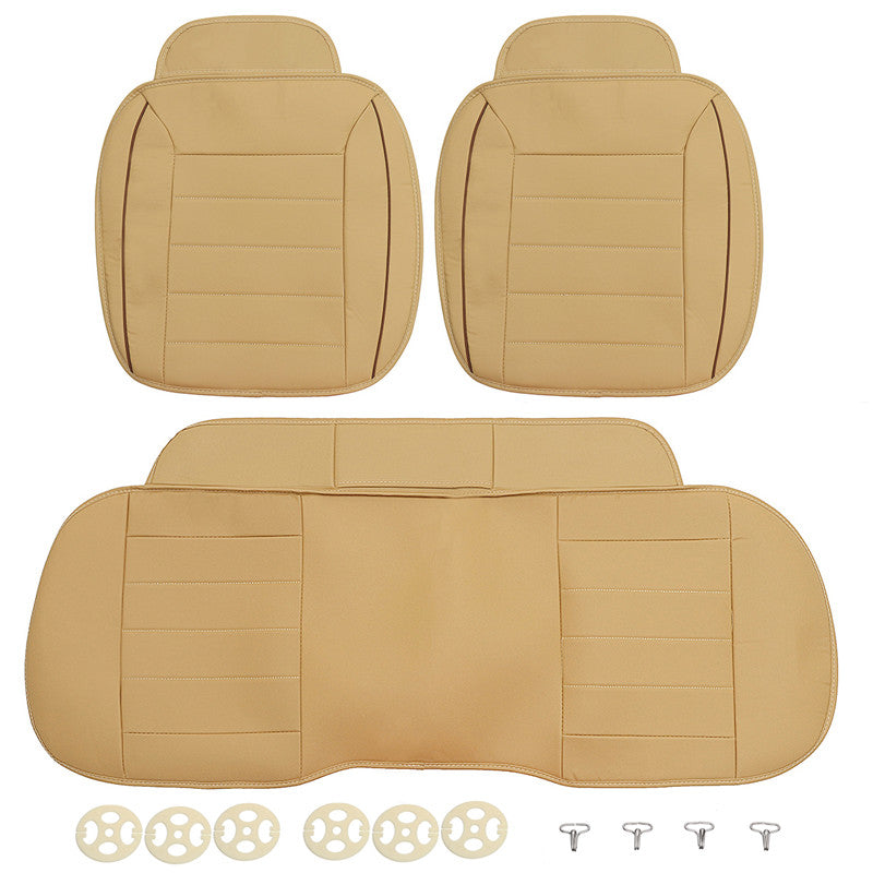 Dark Khaki 3pcs PU Leather Car Front Rear Seat Covers Universal Seat Protector Seat Cushion Pad Mat
