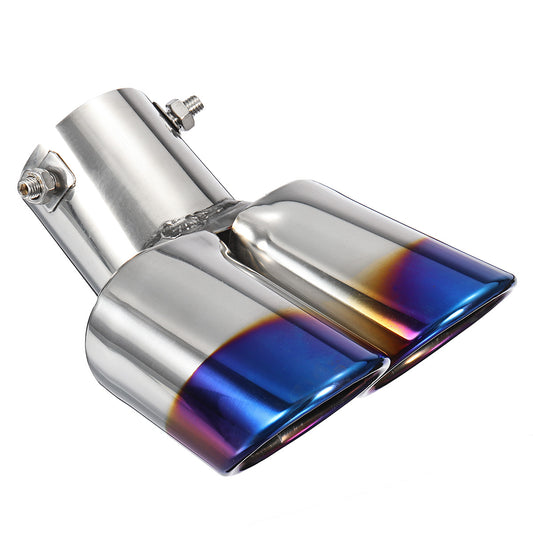 2.5 Inch Blue Car Burnt Dual Exhaust Pipes Polished Stainless Steel - Auto GoShop