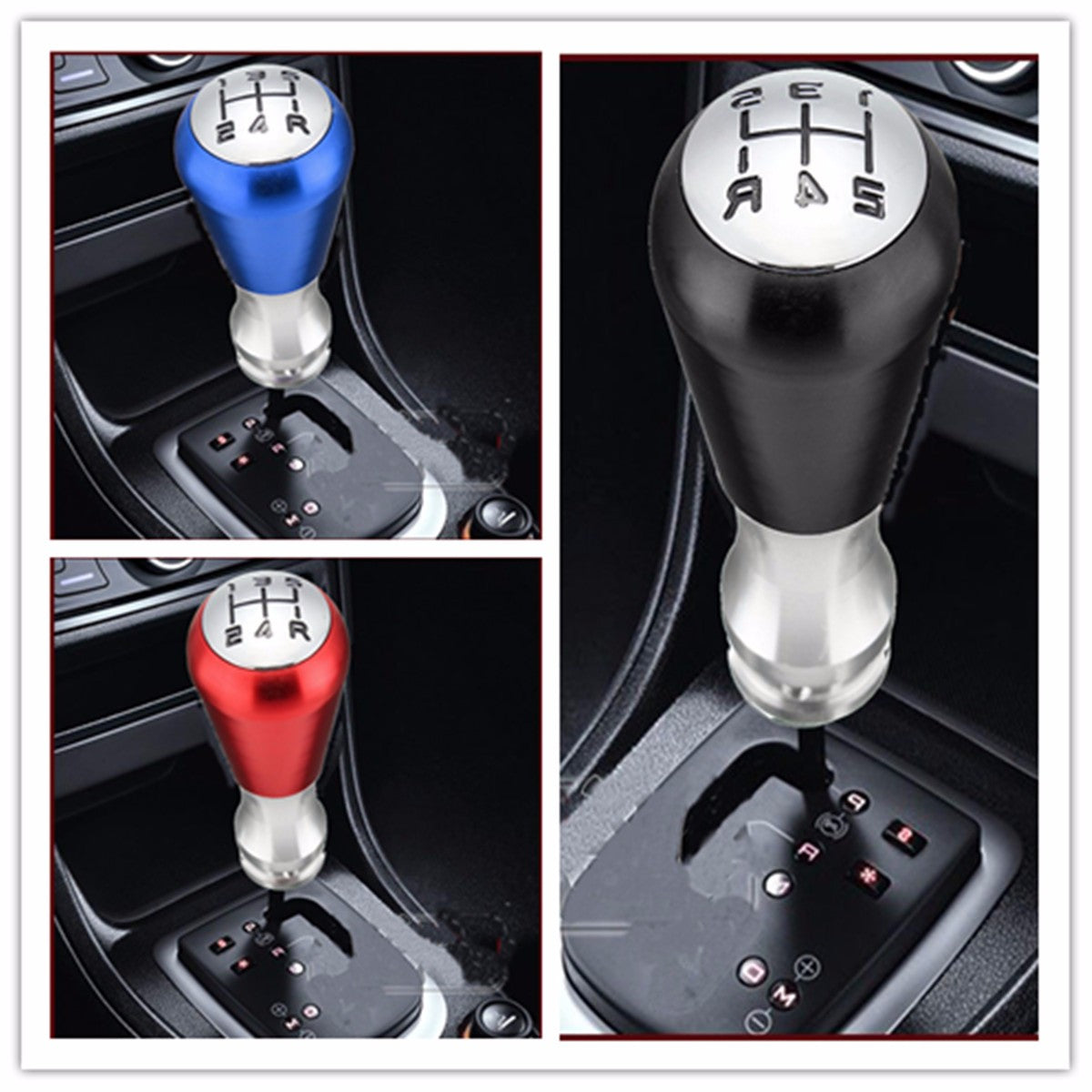 Black 5 Speed Manual Gear Shift Knob Aluminum Alloy Black/Blue/Red with Adapter For Peugeot 405 307 206