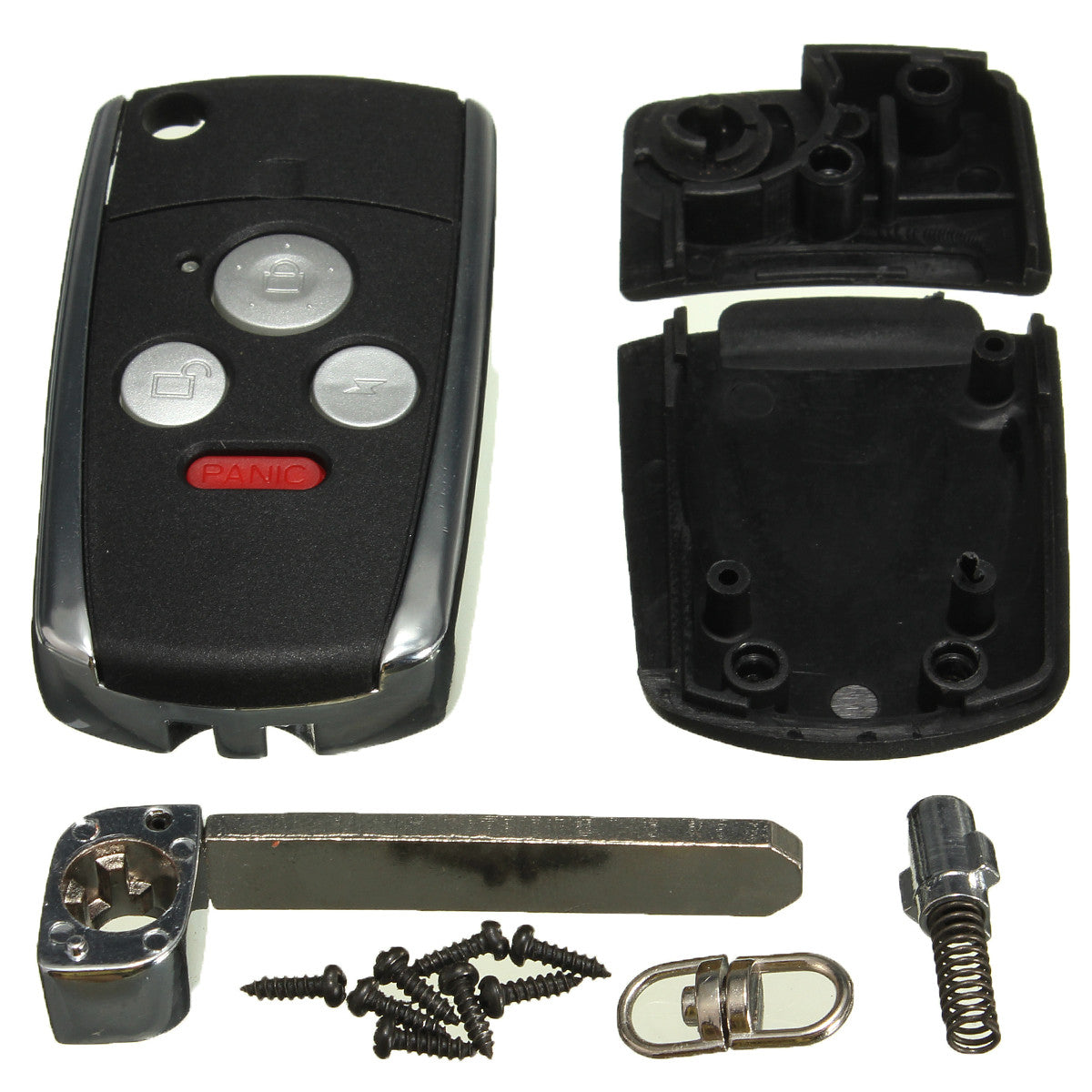 Black Uncut Flip Folding Remote Key Keyless Shell Case For Honda Accord 3 Button+Panic