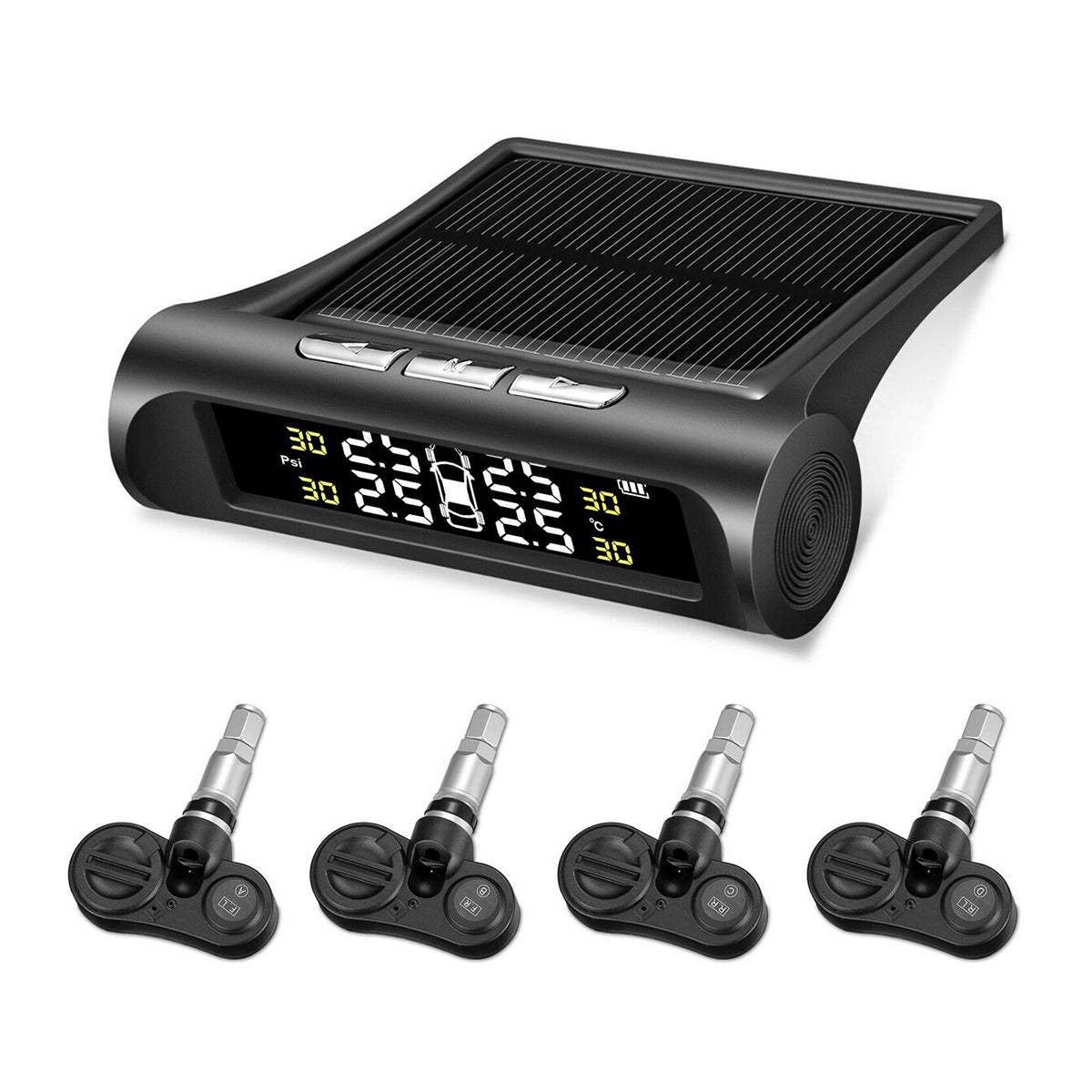 Black Car TPMS Tyre Pressure Monitor System Solar Power LCD Display+ 4 Internal Sensors