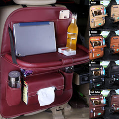 Dark Gray Car Seat Back Leather Kids Organizer Tidy Pocket Storage Bag Travel Holder Table