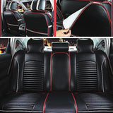 Black PU Leather Full Surround Car Seat Cover Cushion Front & Rear Set Fit for 5 Seat Car - Auto GoShop