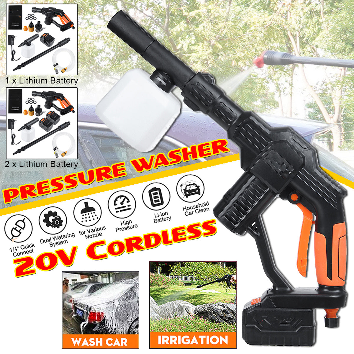 Gold 20V Cordless Portable Pressure Cleaner Washer Car Mototcycle Courtyard Glass Cleaning