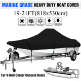 Black 17-19ft / 19-21ft / 21ft-23ft / 23ft-25ft Waterproof Heavy Duty Boat Cover Marine Grade 210D Trailerable V-hull Fishing Ski Bass Runabouts Black