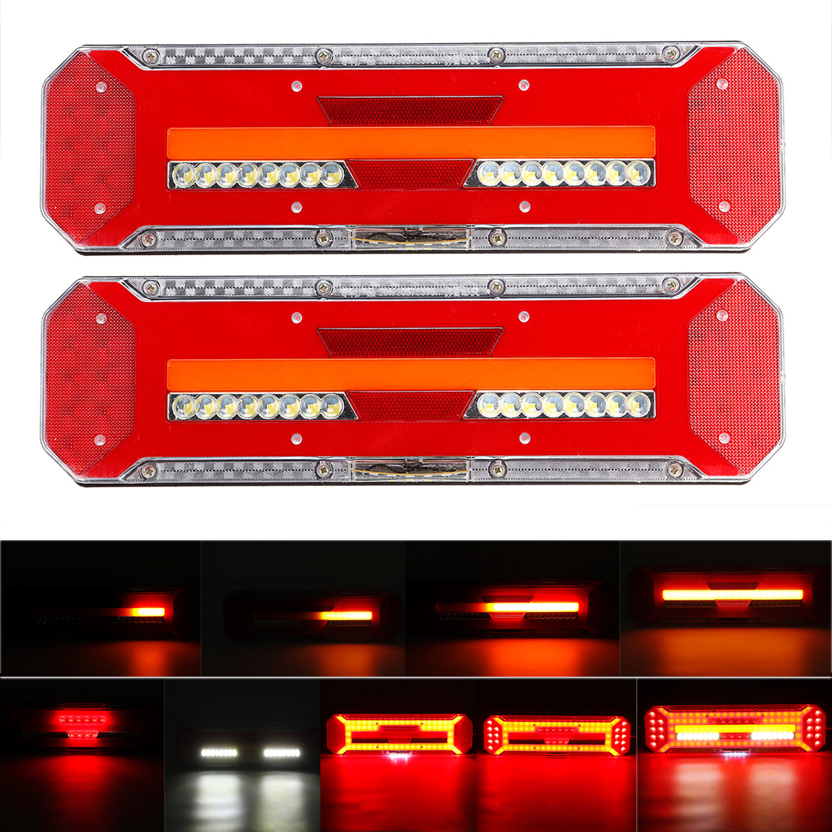 Red 24V LED Flowing Rear Tail Light Turn Signal Brake Reverse Stop Lamp For Trailer Truck Lorry Bus Boat