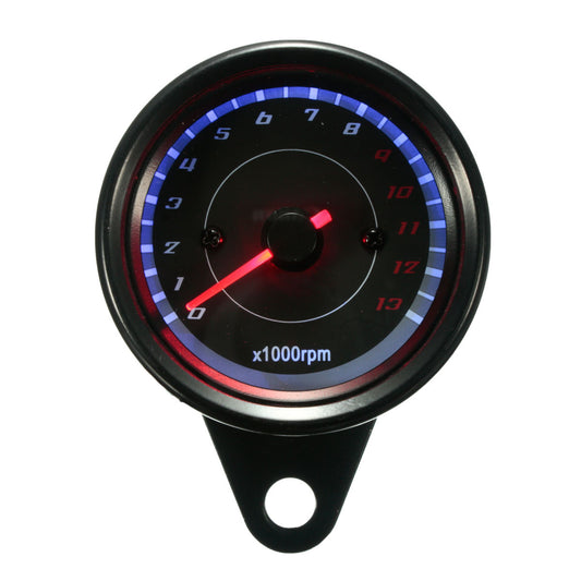 Black 12V 13000RPM Motorcycle Red+Blue LED Tachometer Speedometer Gauge Universal