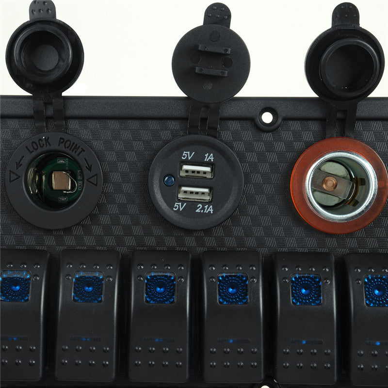 Saddle Brown 12V 24V 8 Gang Blue LED Rocker Switch Panel Car Marine Boat Dual USB Waterproof