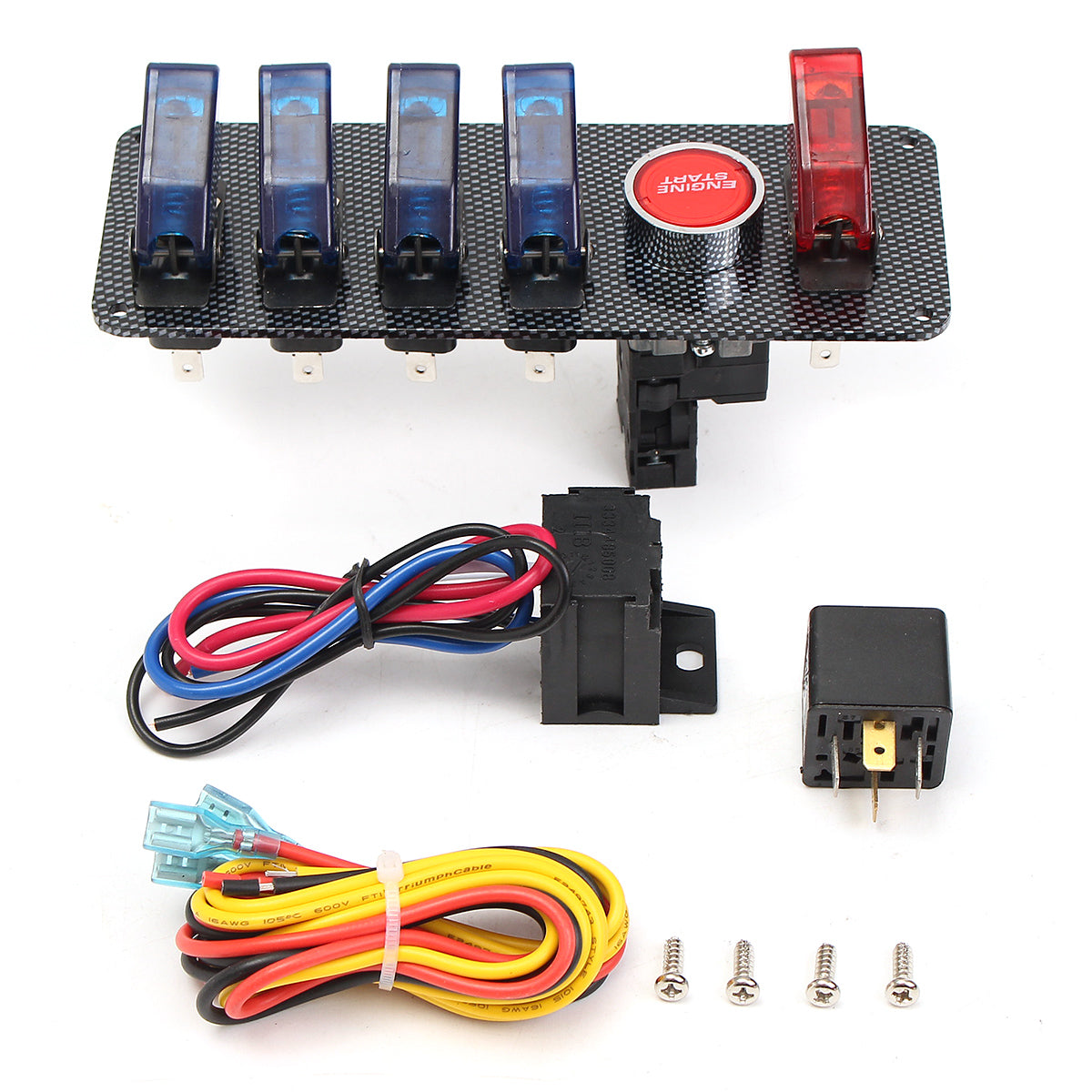 Dark Slate Gray 12V Racing Car Ignition Switch Panel with 4 Blue+1 Red LED Toggle Switch Button