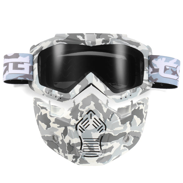 Black Motorcycle Helmet-in Goggles Clear Dark Grey Lens Detachable Modular Mask