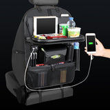 PU Leather Back Organiser Storage Bag Foldable Tidy Tray Holder Black Car Seat - Auto GoShop