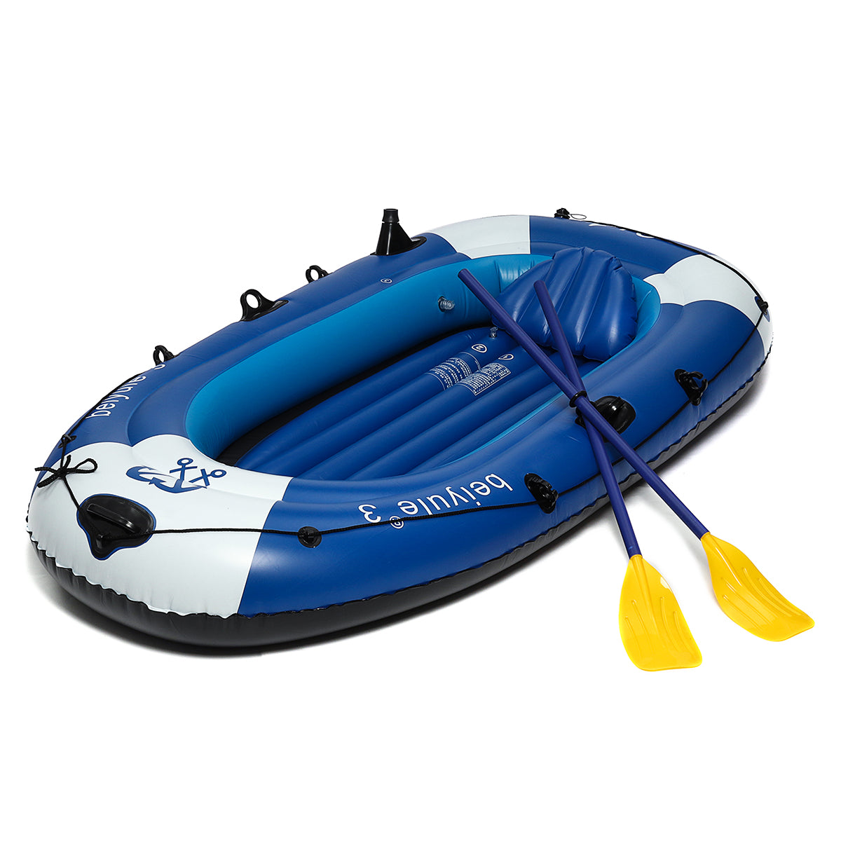 Dark Slate Blue 225x127cm 3 Person Inflatable Rowing Boat Bearing 210kg PVC Rubber Fishing with Paddles Pump