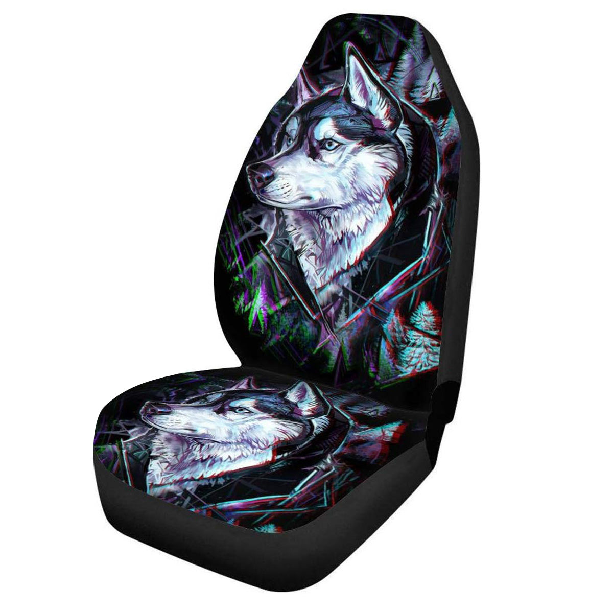 Car SUV Sedan Front Seat Cover Cushion Skull Wolf Printed Protector Universal - Auto GoShop