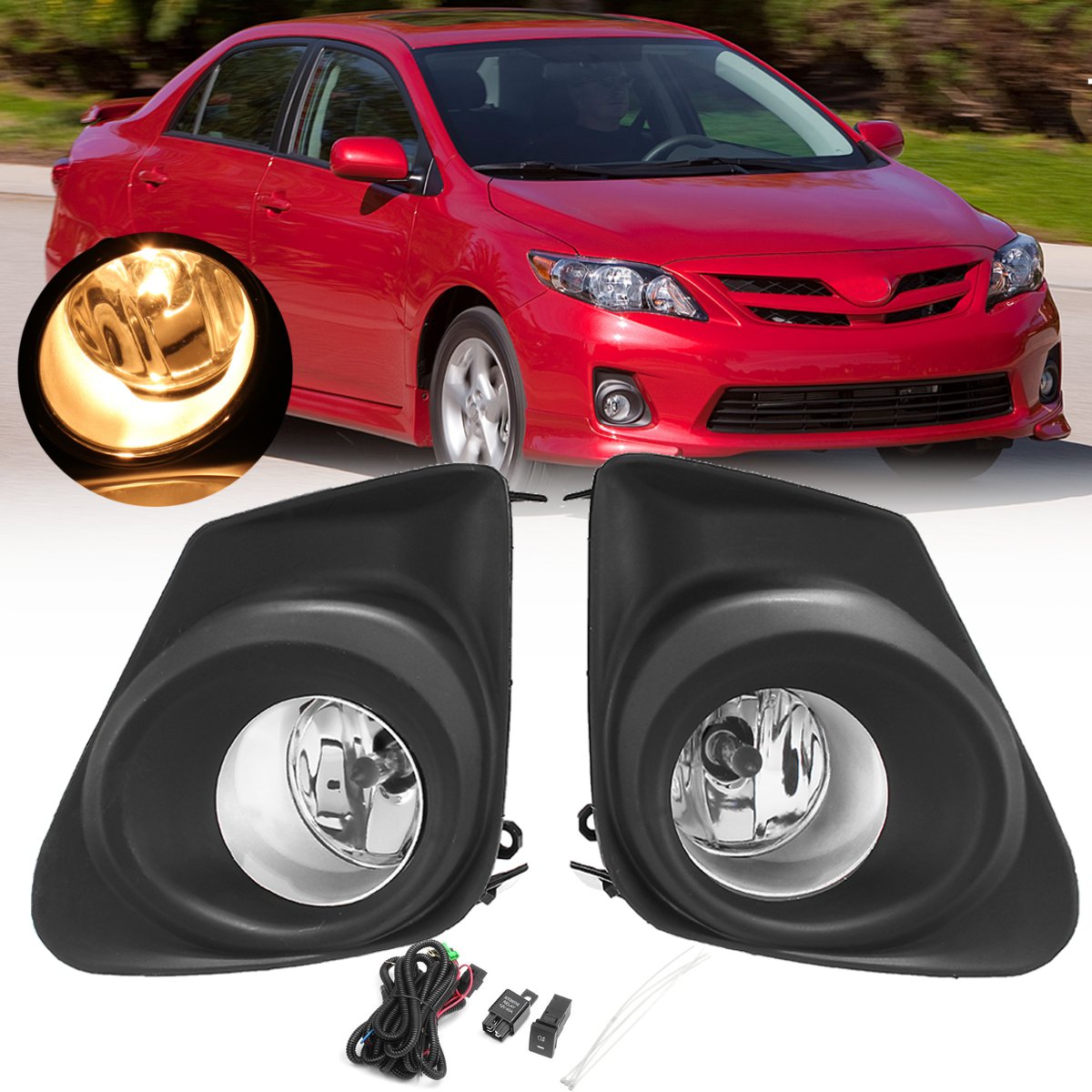 Firebrick Car Front Bumper Fog Lights Lamp with H11 Bulb Switch Kit Pair for Toyota Corolla 11-13