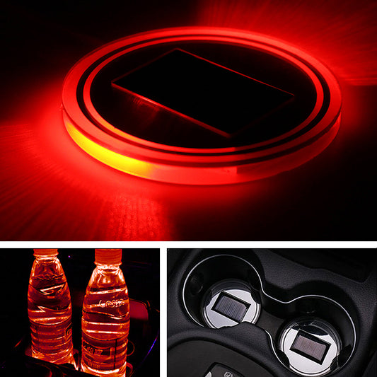 Orange Red Universal Solar Power Car Cup Holder Pad Multi-color LED Atmosphere Light Acrylic Mat Blue/Red/Green