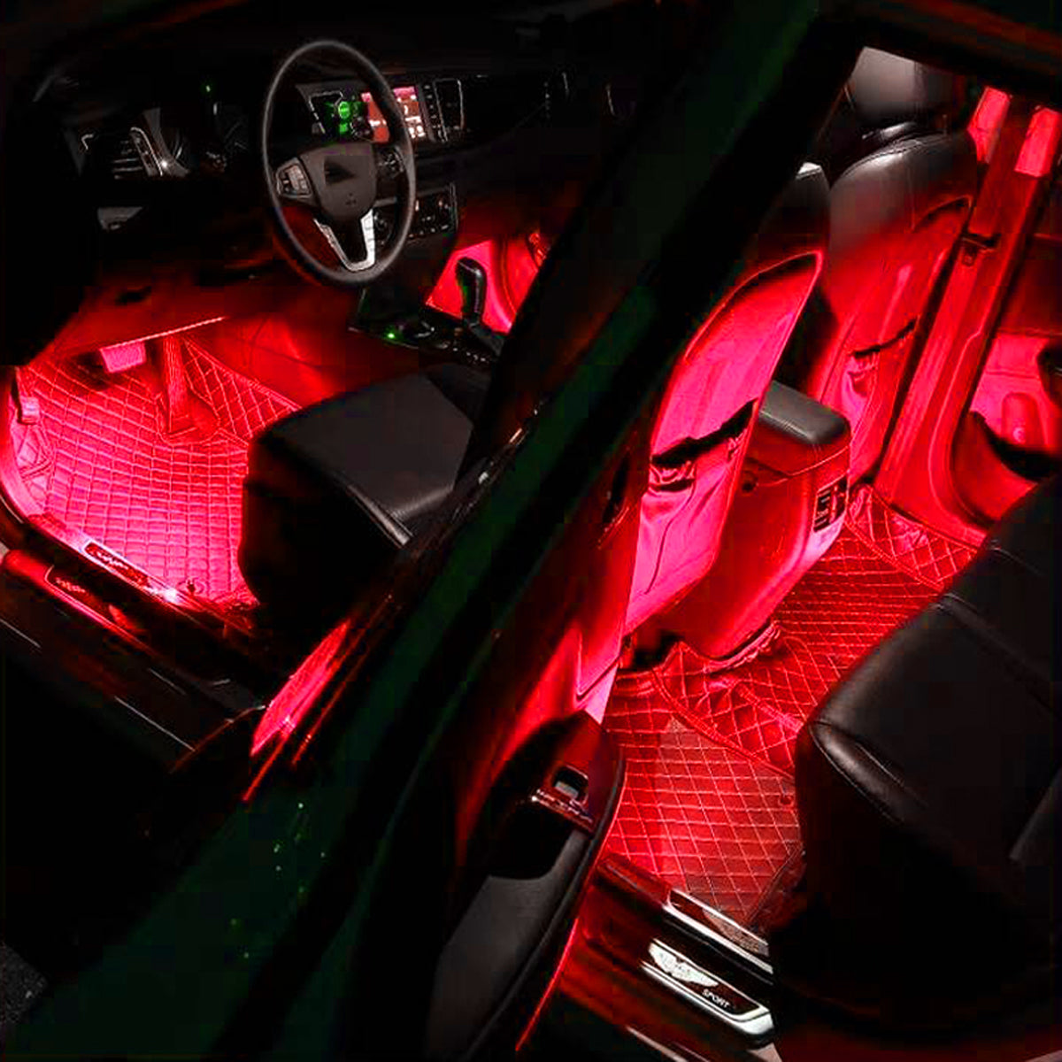 Red Car Interior 5050SMD 9LED Decorative Light Atmosphere Lamp Bar One For Two 180 Degrees Wide-angle Lighting DC 12V