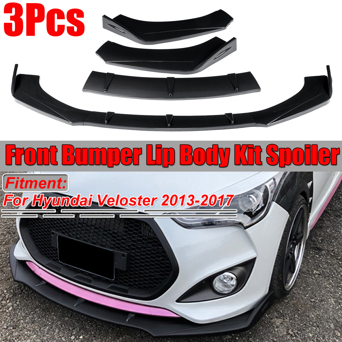 Carbon Fiber Look Front Bumper Lip Protector Body Kit Spoiler For Hyundai Veloster 2013-2017 - Auto GoShop