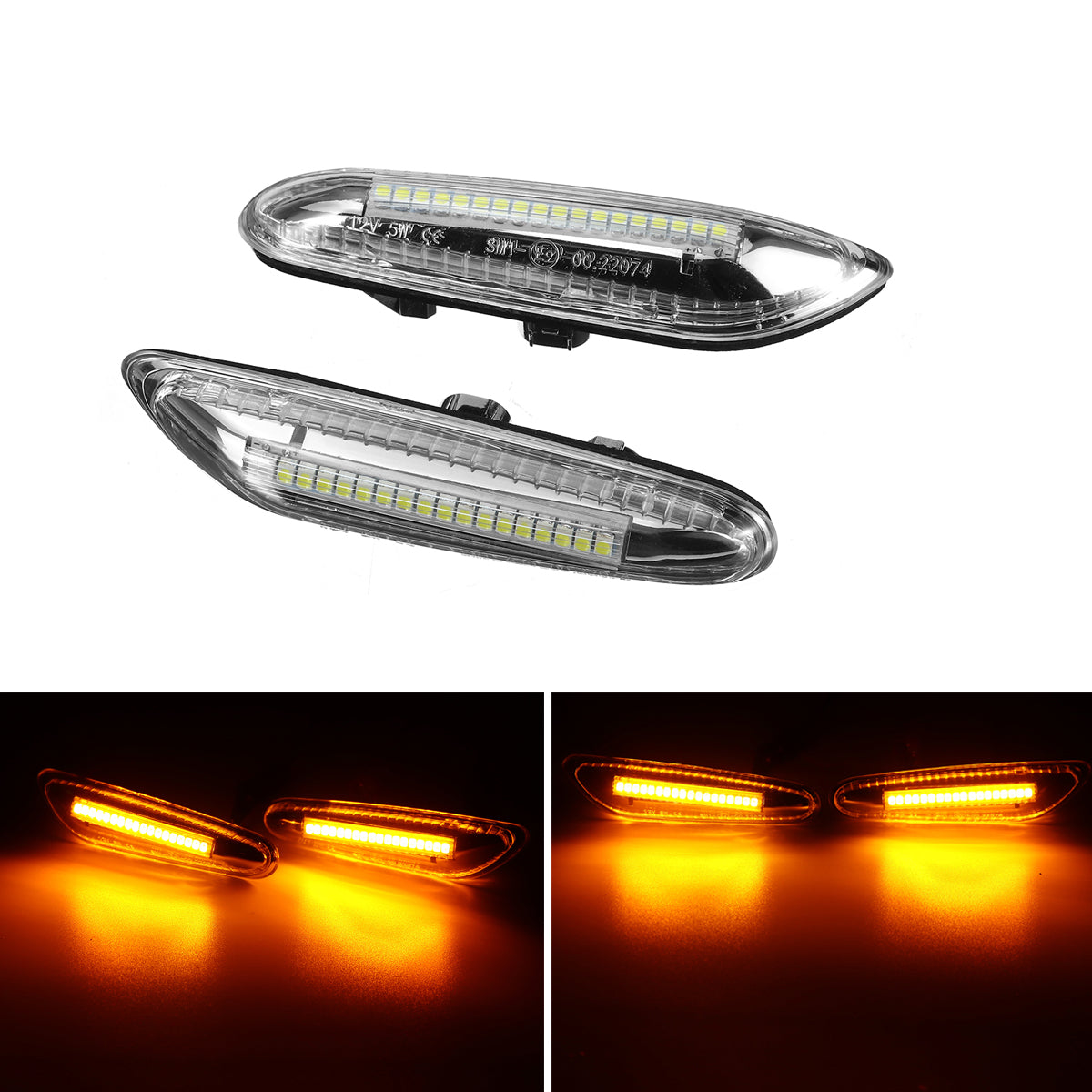 Dark Gray Pair LED Dynamic Side Marker Lights Repeater Turn Indicator Lamps White/Yellow For BMW E46 E60 E82 E88 E90 E92 E93