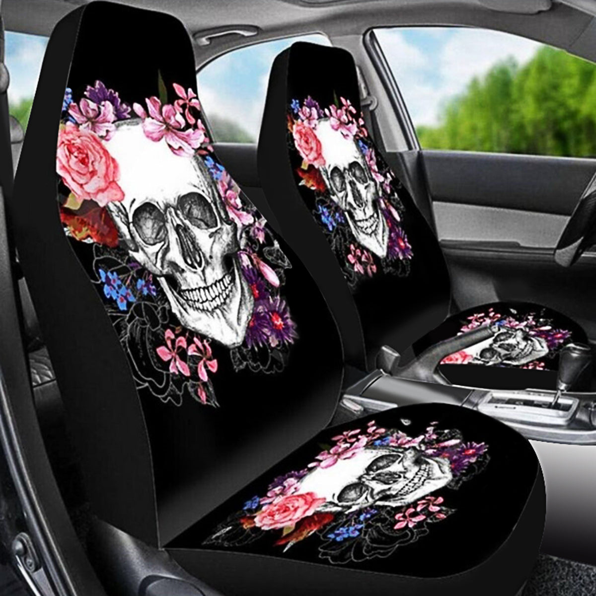 2Pcs Car Seat Cover Flowers Pattern Cushion Universal Truck Van Protector - Auto GoShop