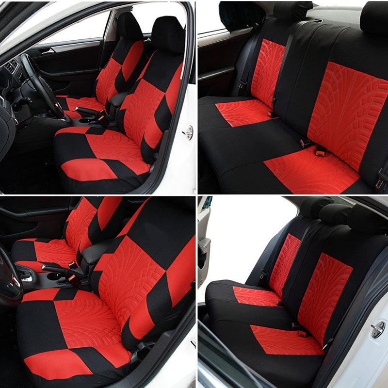 9PCS Car Seat Cover Set Universal 5-Seat Protector Fabric Special Craft Wish Tire Pattern - Auto GoShop
