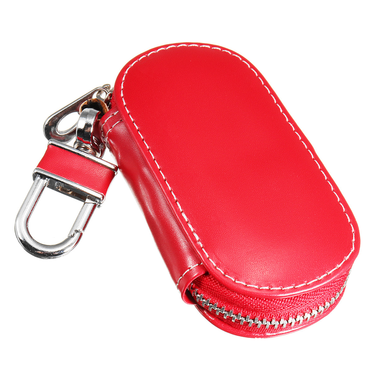 Red Universal Genuine Leather Car Key Case/Bag Zipper Holder Organizer with Keychain Ring 4 Colors