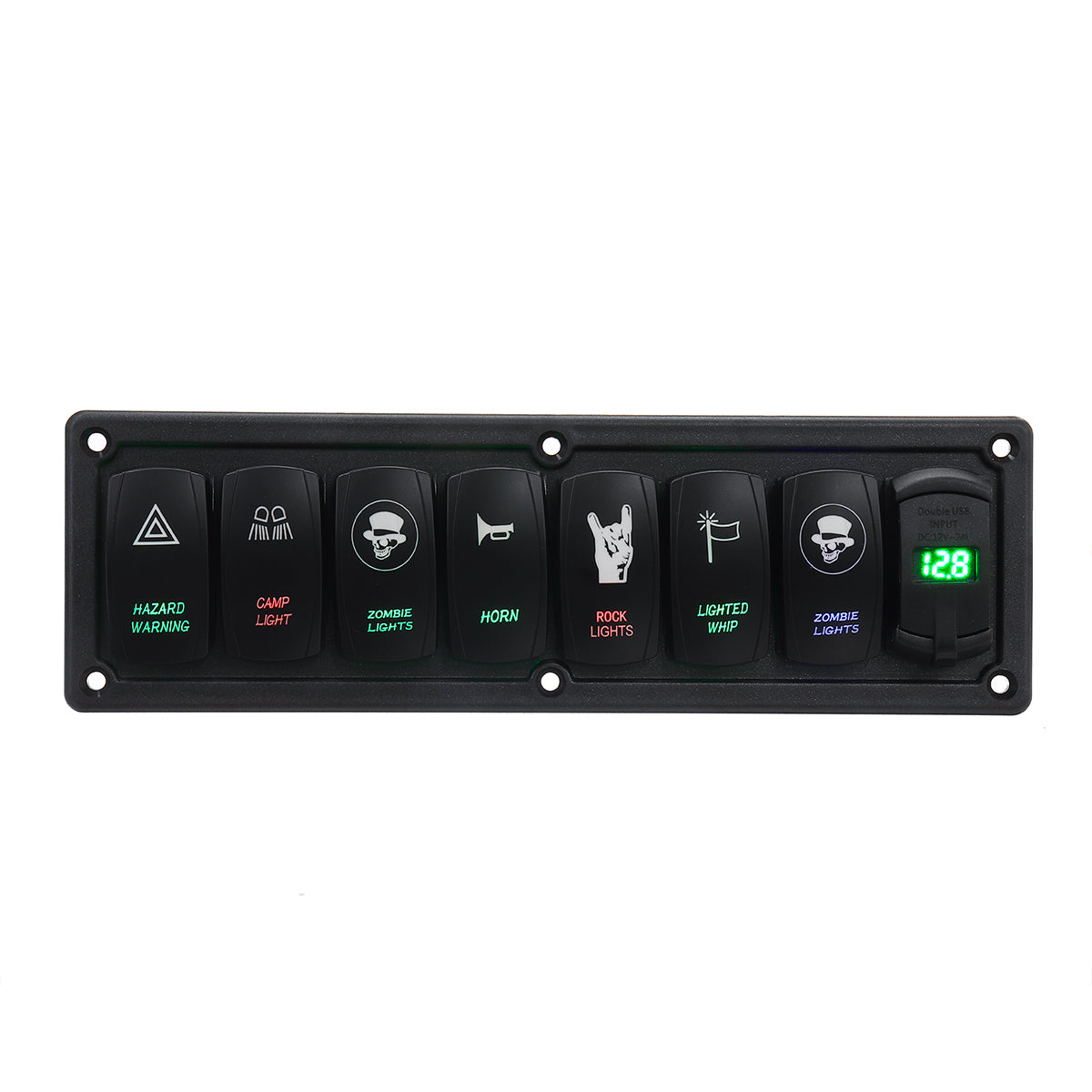 Black 12V-24V 3.1A 8 Gang Rocker Switch Panel Dual USB Circuit Breaker LED Voltmeter For Car Marine Boat