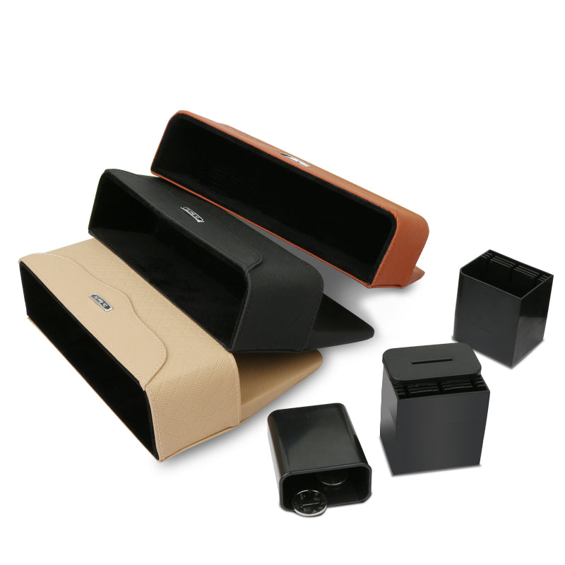 PU Leather Car Seat Gap Storage Box Money Pot Grain Organizer Gap Slit filler Phone Holder - Auto GoShop