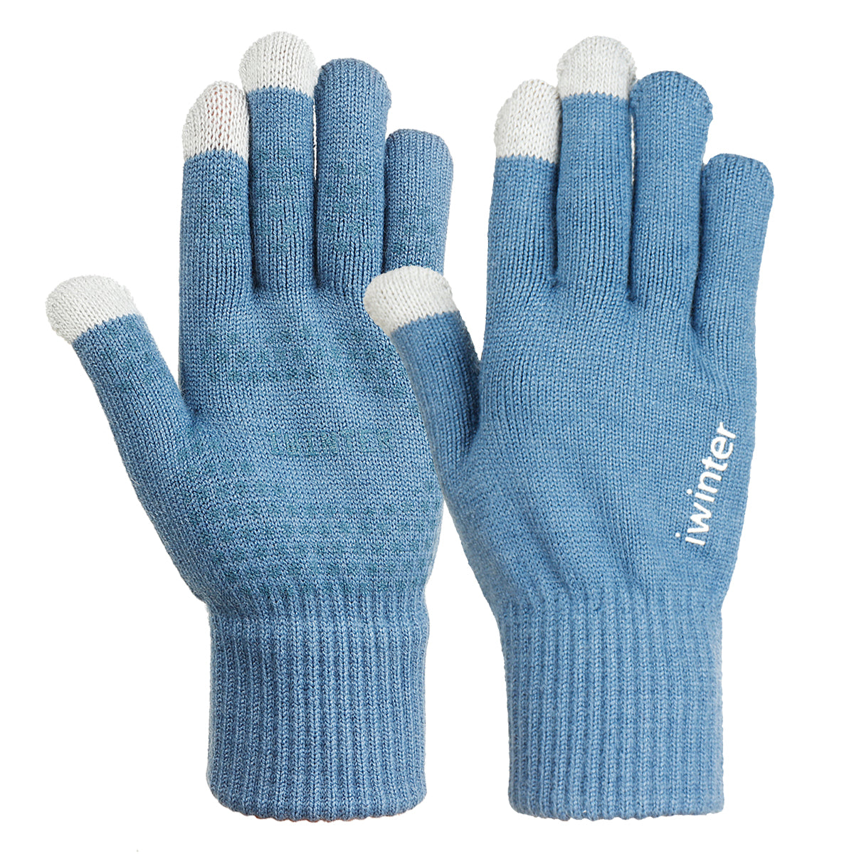 Light Slate Gray Knitted Touch Screen Outdoor Gloves Motorcycle Winter Warm Windproof Fleece Lined Thermal Non-slip