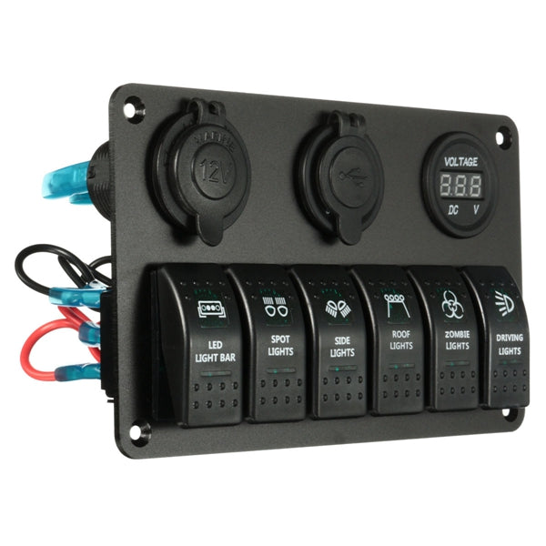 Black Laser LED Rocker Switch Panel Circuit Breaker USB Charger Socket For Car Boat Marine