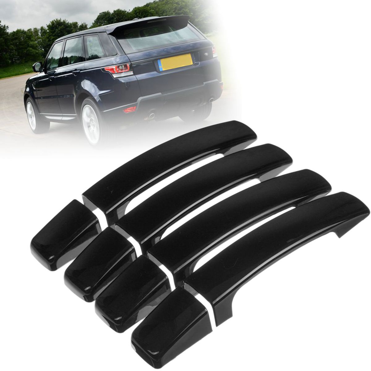 Black 8X ABS Gloss Black Door Handle Cover Trim for Range Rover Sport Discovery 3 Freelander 2 2005-2009