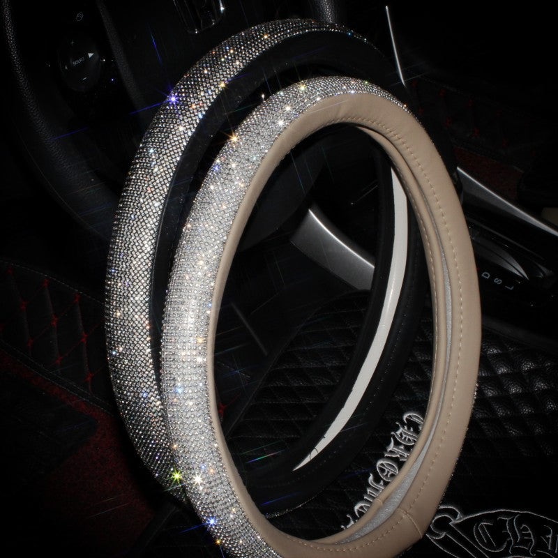 Universal 38cm Leather Car Steering Wheel Covers with Crystal Rhinestone for Women Girl Driver - Auto GoShop
