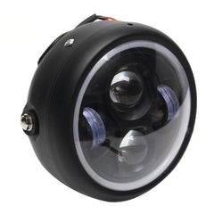Black Motorcycle Cafe Racer COB LED Projector Angel Eye Headlights Lamp