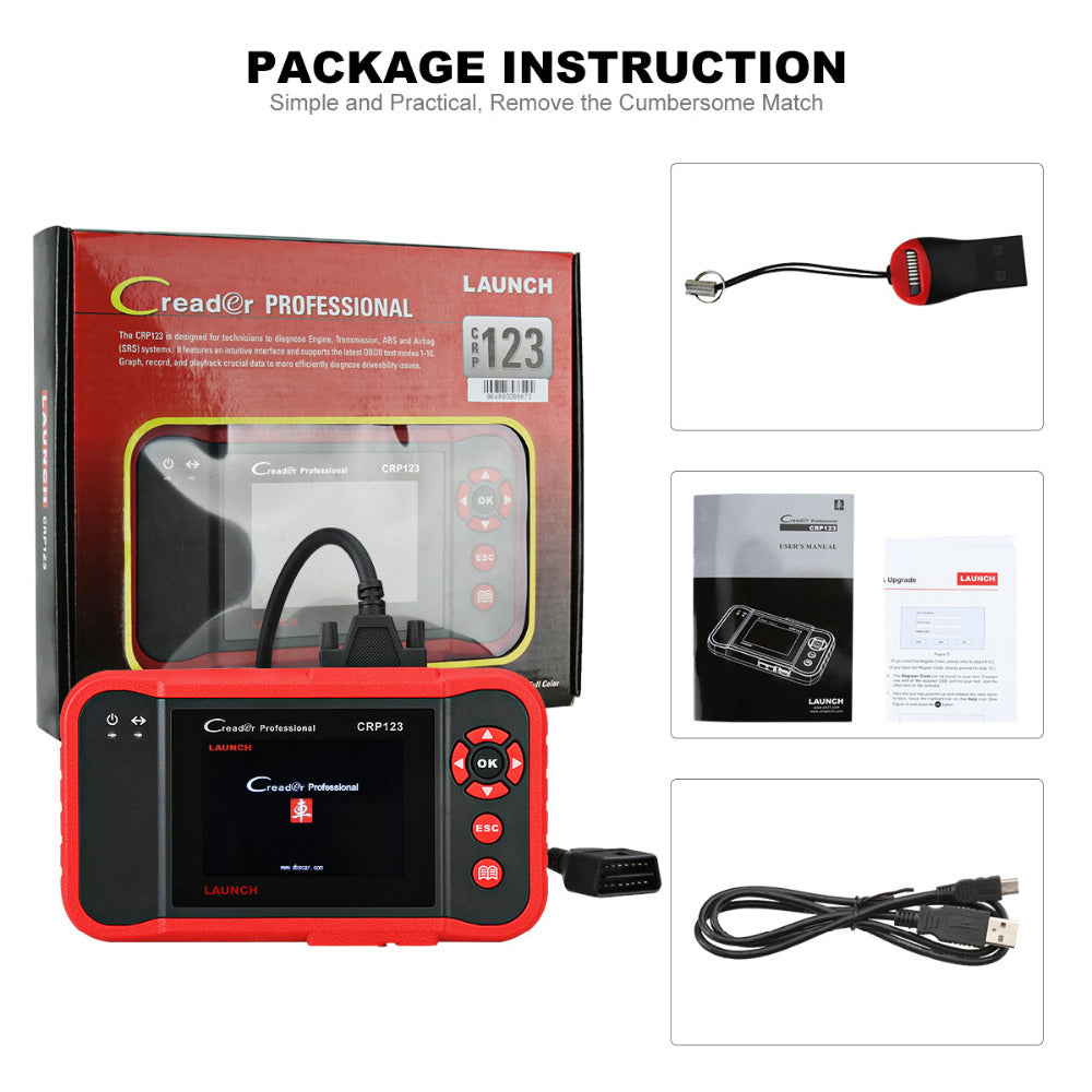 LAUNCH Reader CRP123 Code Reader OBD2 EOBD & CAN Car Diagnostic Scanner Tool for Engine AT ABS SRS Testing - Auto GoShop