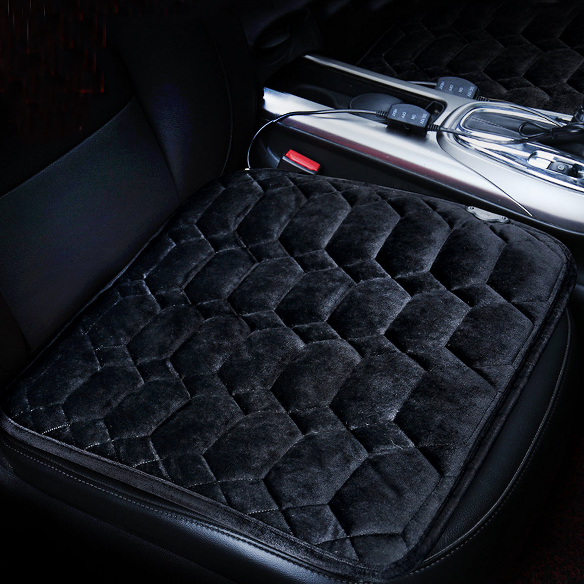 Black 45.5*44cm Car Plush Heated Seat Cushion Seat Warmer Winter Household Cover Electric Heating Mat